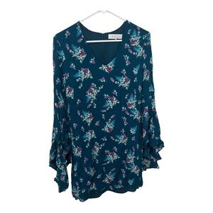 WAYF teal green floral flare sleeve mini dress size XS